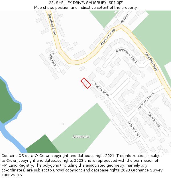 23, SHELLEY DRIVE, SALISBURY, SP1 3JZ: Location map and indicative extent of plot