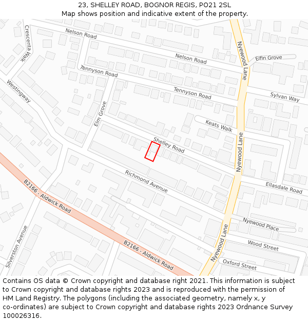 23, SHELLEY ROAD, BOGNOR REGIS, PO21 2SL: Location map and indicative extent of plot