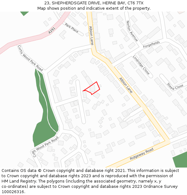 23, SHEPHERDSGATE DRIVE, HERNE BAY, CT6 7TX: Location map and indicative extent of plot