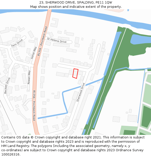 23, SHERWOOD DRIVE, SPALDING, PE11 1QW: Location map and indicative extent of plot