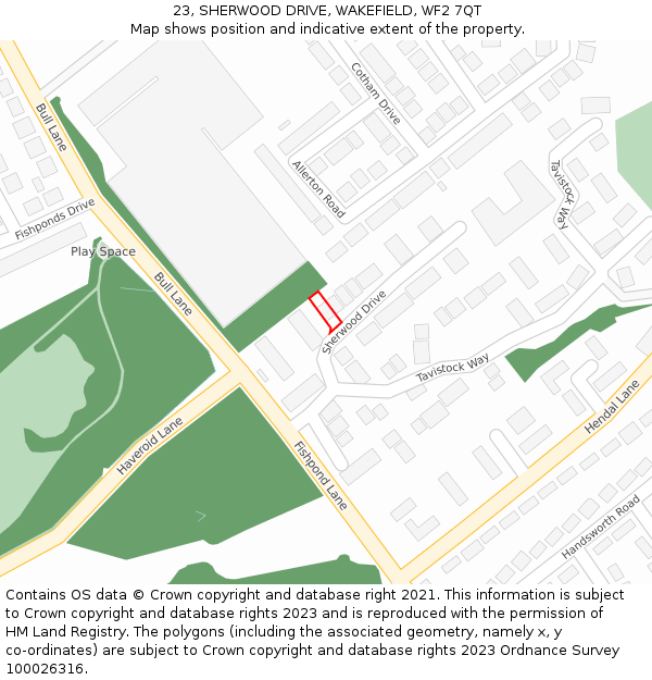 23, SHERWOOD DRIVE, WAKEFIELD, WF2 7QT: Location map and indicative extent of plot