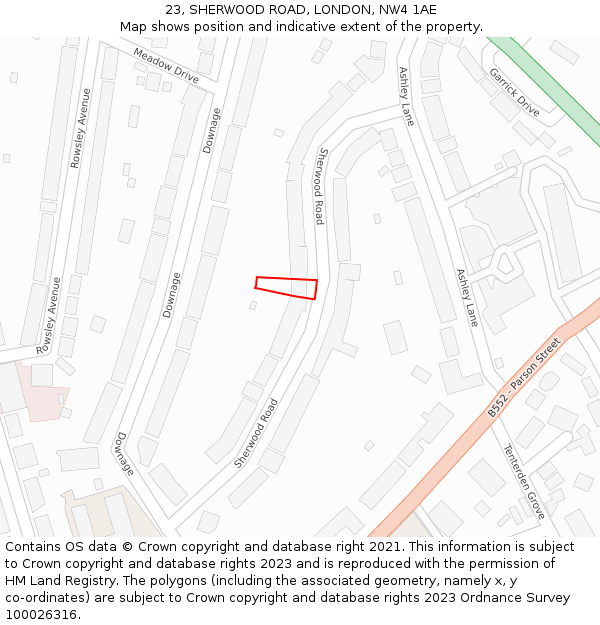 23, SHERWOOD ROAD, LONDON, NW4 1AE: Location map and indicative extent of plot