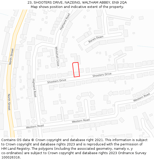 23, SHOOTERS DRIVE, NAZEING, WALTHAM ABBEY, EN9 2QA: Location map and indicative extent of plot