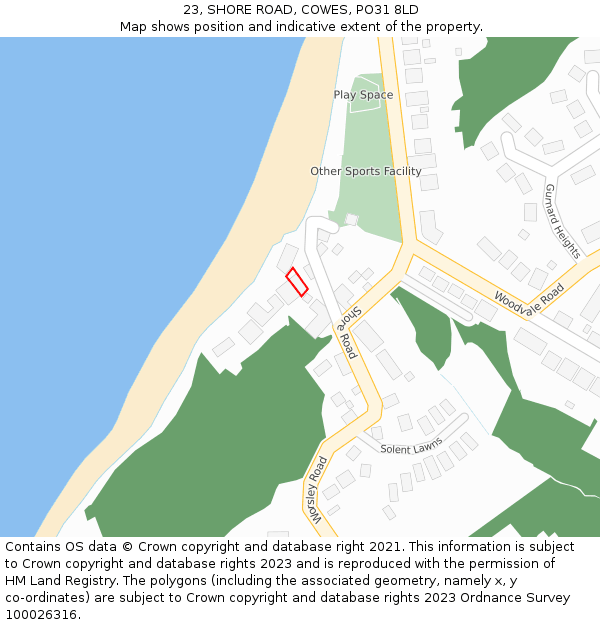 23, SHORE ROAD, COWES, PO31 8LD: Location map and indicative extent of plot