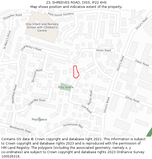 23, SHREEVES ROAD, DISS, IP22 4HS: Location map and indicative extent of plot