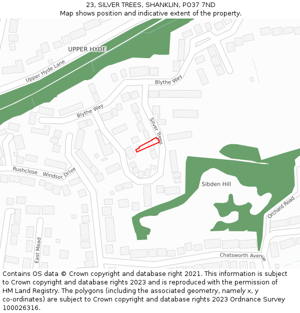 23, SILVER TREES, SHANKLIN, PO37 7ND: Location map and indicative extent of plot