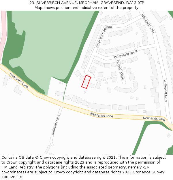 23, SILVERBIRCH AVENUE, MEOPHAM, GRAVESEND, DA13 0TP: Location map and indicative extent of plot