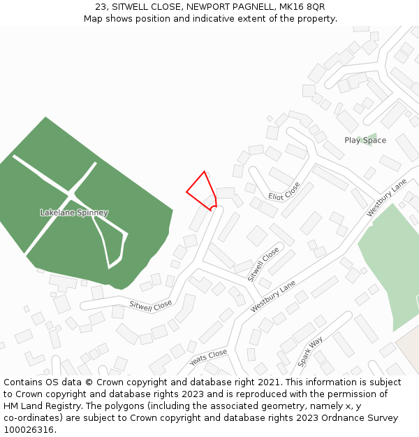 23, SITWELL CLOSE, NEWPORT PAGNELL, MK16 8QR: Location map and indicative extent of plot