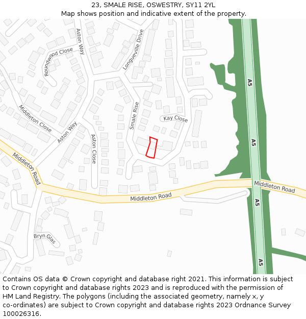 23, SMALE RISE, OSWESTRY, SY11 2YL: Location map and indicative extent of plot