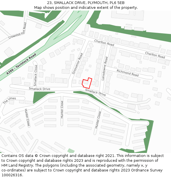 23, SMALLACK DRIVE, PLYMOUTH, PL6 5EB: Location map and indicative extent of plot