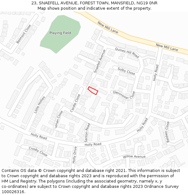 23, SNAEFELL AVENUE, FOREST TOWN, MANSFIELD, NG19 0NR: Location map and indicative extent of plot