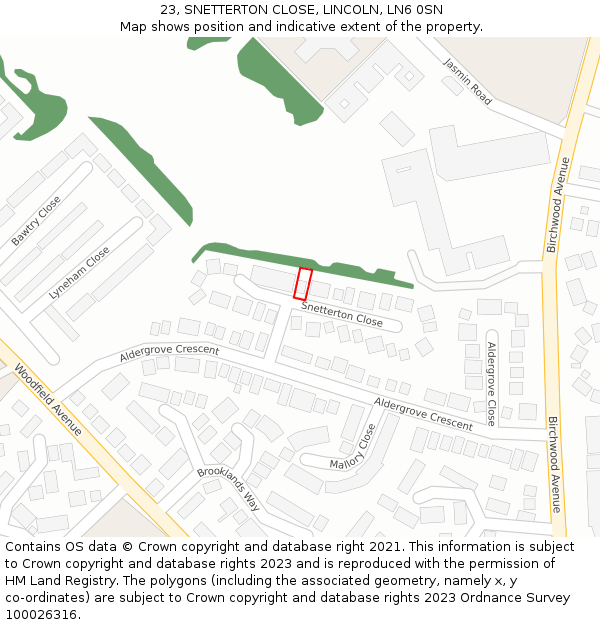 23, SNETTERTON CLOSE, LINCOLN, LN6 0SN: Location map and indicative extent of plot