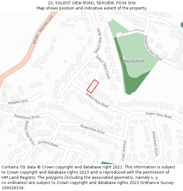 23, SOLENT VIEW ROAD, SEAVIEW, PO34 5HX: Location map and indicative extent of plot
