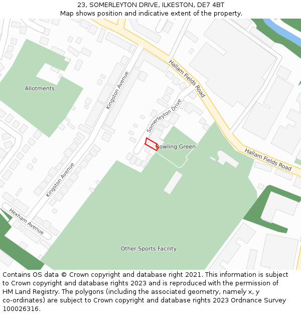 23, SOMERLEYTON DRIVE, ILKESTON, DE7 4BT: Location map and indicative extent of plot
