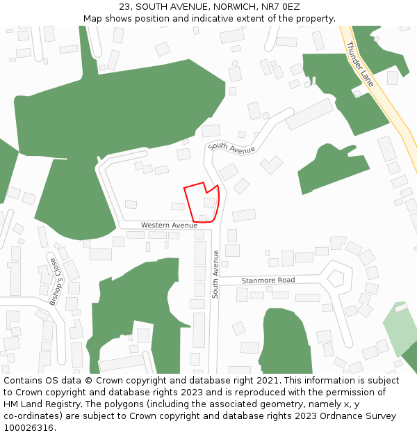 23, SOUTH AVENUE, NORWICH, NR7 0EZ: Location map and indicative extent of plot