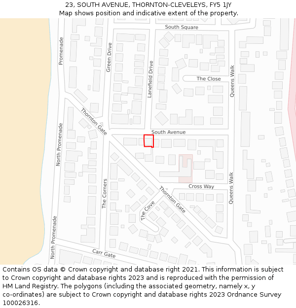 23, SOUTH AVENUE, THORNTON-CLEVELEYS, FY5 1JY: Location map and indicative extent of plot