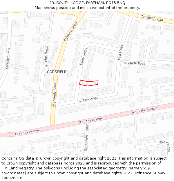 23, SOUTH LODGE, FAREHAM, PO15 5NQ: Location map and indicative extent of plot