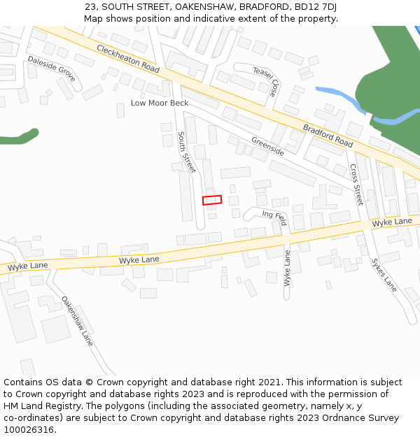 23, SOUTH STREET, OAKENSHAW, BRADFORD, BD12 7DJ: Location map and indicative extent of plot