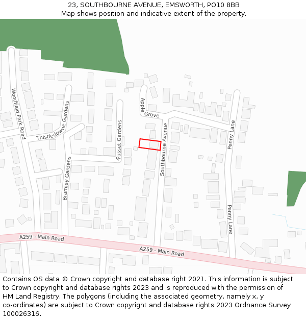 23, SOUTHBOURNE AVENUE, EMSWORTH, PO10 8BB: Location map and indicative extent of plot