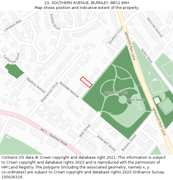 23, SOUTHERN AVENUE, BURNLEY, BB12 8AH: Location map and indicative extent of plot