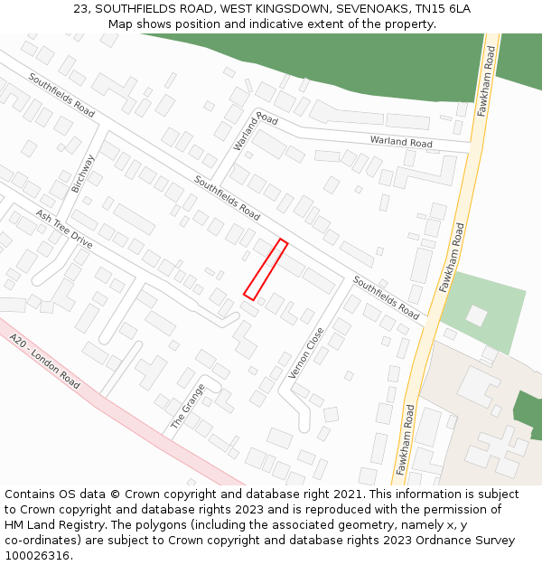 23, SOUTHFIELDS ROAD, WEST KINGSDOWN, SEVENOAKS, TN15 6LA: Location map and indicative extent of plot