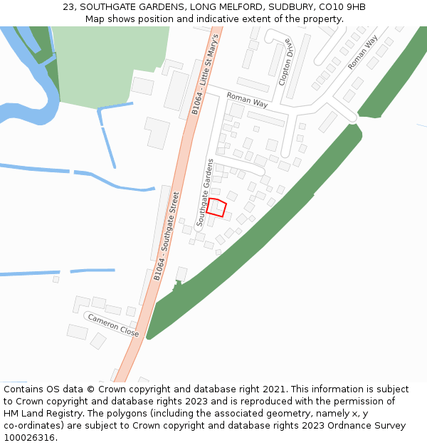 23, SOUTHGATE GARDENS, LONG MELFORD, SUDBURY, CO10 9HB: Location map and indicative extent of plot