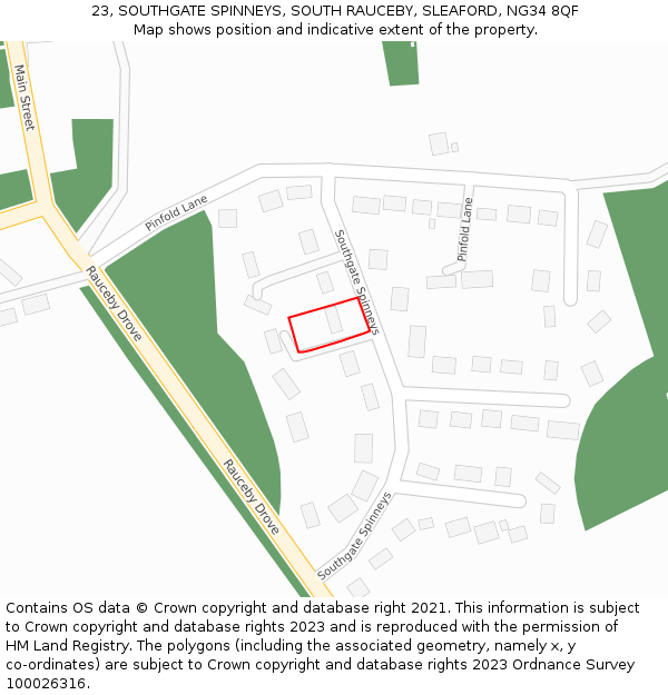 23, SOUTHGATE SPINNEYS, SOUTH RAUCEBY, SLEAFORD, NG34 8QF: Location map and indicative extent of plot