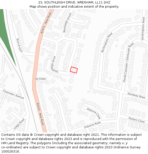 23, SOUTHLEIGH DRIVE, WREXHAM, LL11 2HZ: Location map and indicative extent of plot