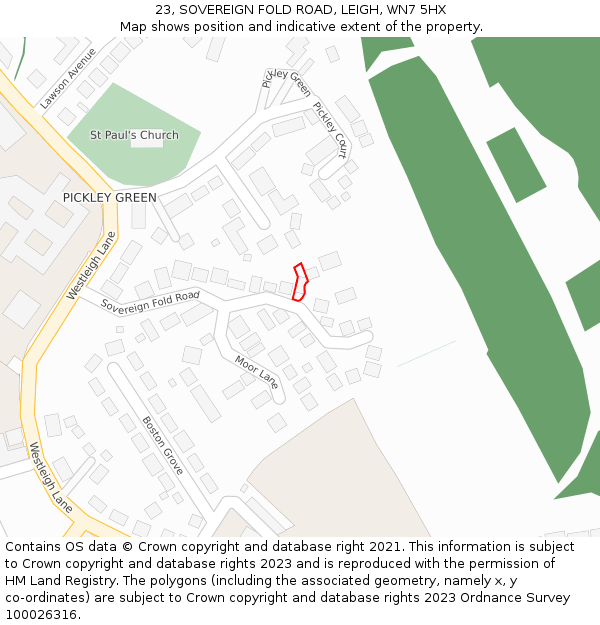 23, SOVEREIGN FOLD ROAD, LEIGH, WN7 5HX: Location map and indicative extent of plot