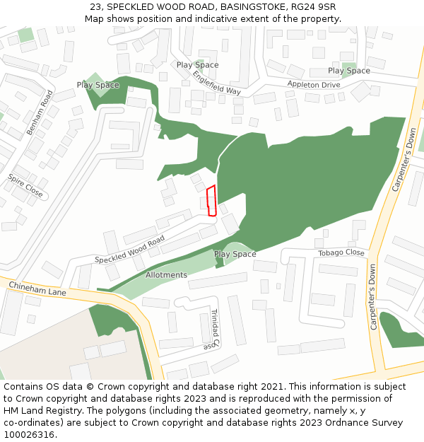 23, SPECKLED WOOD ROAD, BASINGSTOKE, RG24 9SR: Location map and indicative extent of plot