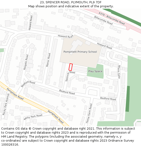 23, SPENCER ROAD, PLYMOUTH, PL9 7DF: Location map and indicative extent of plot