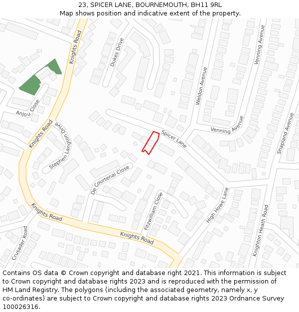23, SPICER LANE, BOURNEMOUTH, BH11 9RL: Location map and indicative extent of plot