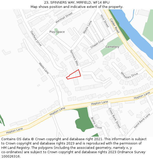 23, SPINNERS WAY, MIRFIELD, WF14 8PU: Location map and indicative extent of plot