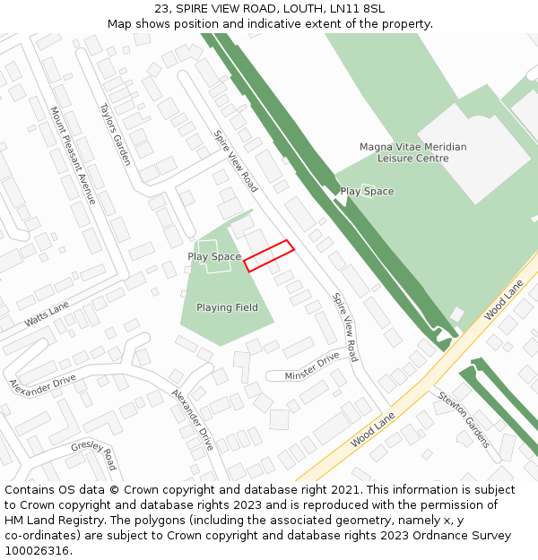 23, SPIRE VIEW ROAD, LOUTH, LN11 8SL: Location map and indicative extent of plot