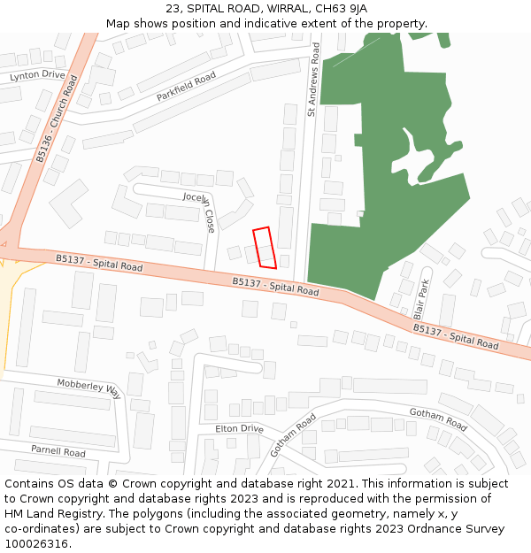 23, SPITAL ROAD, WIRRAL, CH63 9JA: Location map and indicative extent of plot