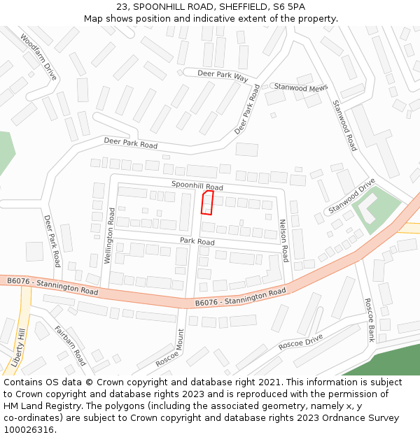 23, SPOONHILL ROAD, SHEFFIELD, S6 5PA: Location map and indicative extent of plot