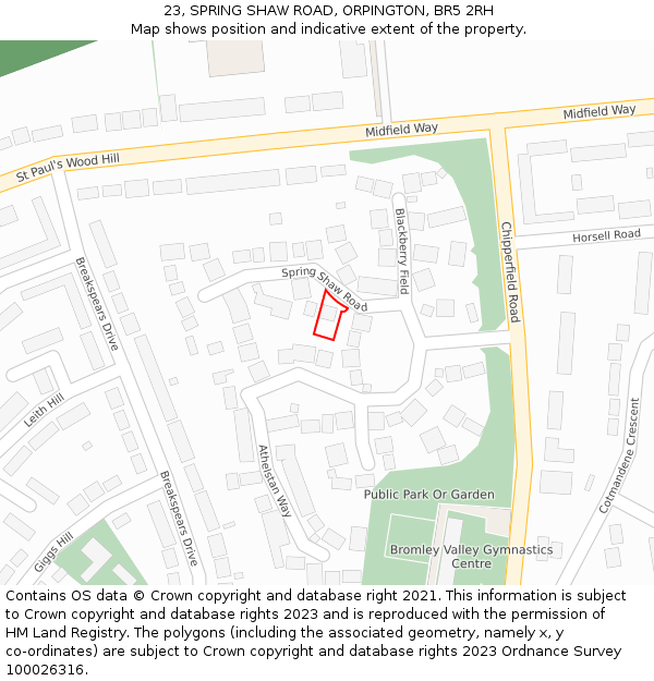 23, SPRING SHAW ROAD, ORPINGTON, BR5 2RH: Location map and indicative extent of plot