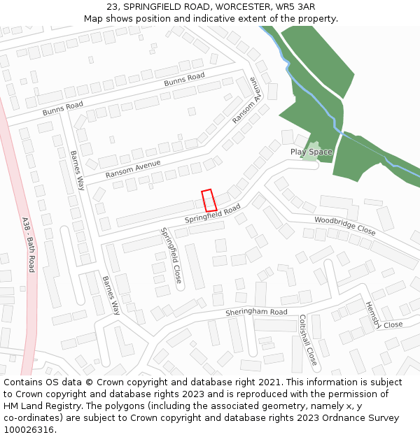 23, SPRINGFIELD ROAD, WORCESTER, WR5 3AR: Location map and indicative extent of plot