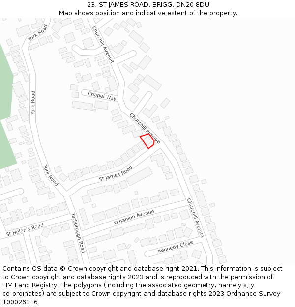 23, ST JAMES ROAD, BRIGG, DN20 8DU: Location map and indicative extent of plot