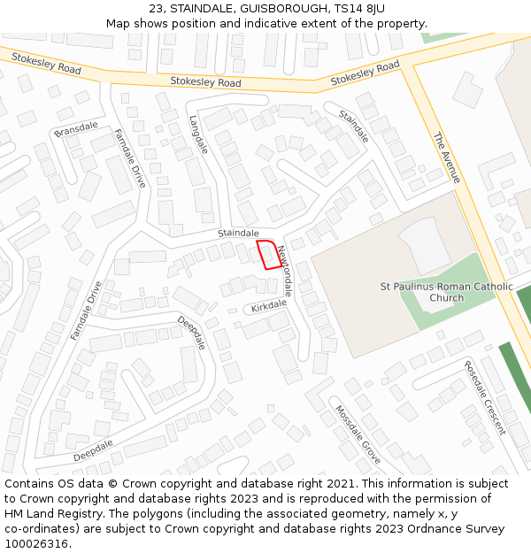 23, STAINDALE, GUISBOROUGH, TS14 8JU: Location map and indicative extent of plot