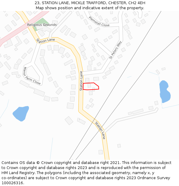 23, STATION LANE, MICKLE TRAFFORD, CHESTER, CH2 4EH: Location map and indicative extent of plot