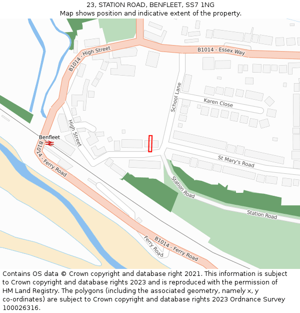 23, STATION ROAD, BENFLEET, SS7 1NG: Location map and indicative extent of plot