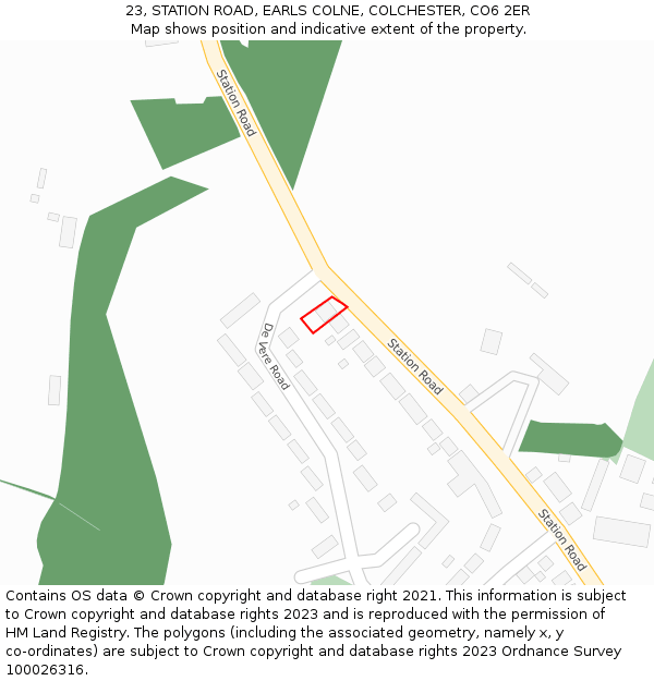 23, STATION ROAD, EARLS COLNE, COLCHESTER, CO6 2ER: Location map and indicative extent of plot