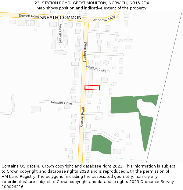 23, STATION ROAD, GREAT MOULTON, NORWICH, NR15 2DX: Location map and indicative extent of plot