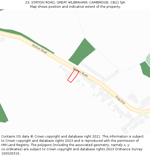 23, STATION ROAD, GREAT WILBRAHAM, CAMBRIDGE, CB21 5JA: Location map and indicative extent of plot