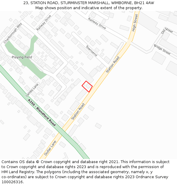 23, STATION ROAD, STURMINSTER MARSHALL, WIMBORNE, BH21 4AW: Location map and indicative extent of plot