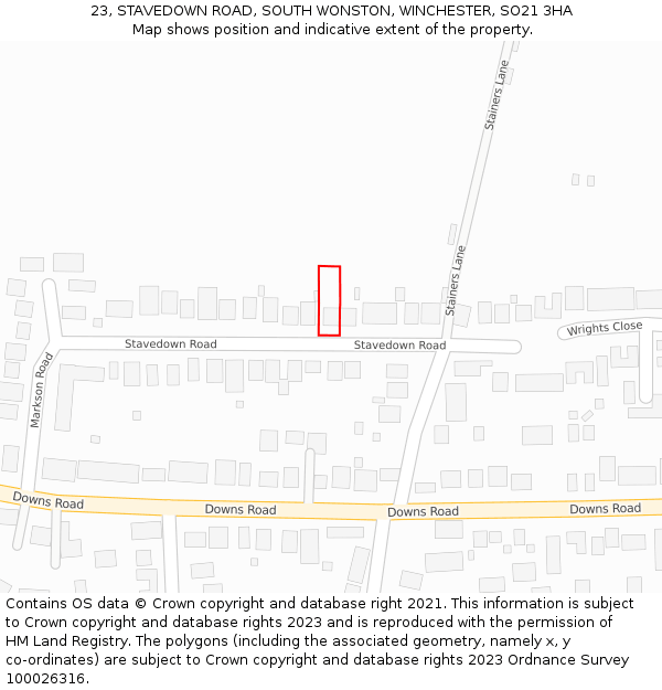 23, STAVEDOWN ROAD, SOUTH WONSTON, WINCHESTER, SO21 3HA: Location map and indicative extent of plot