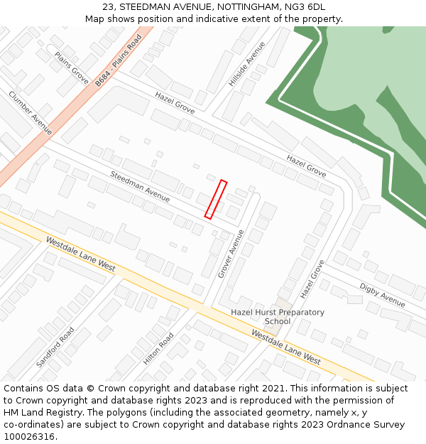 23, STEEDMAN AVENUE, NOTTINGHAM, NG3 6DL: Location map and indicative extent of plot