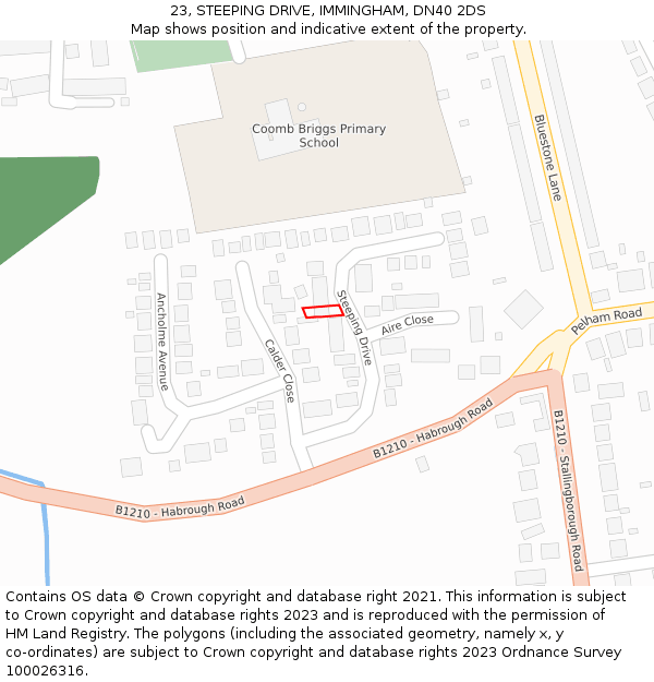 23, STEEPING DRIVE, IMMINGHAM, DN40 2DS: Location map and indicative extent of plot