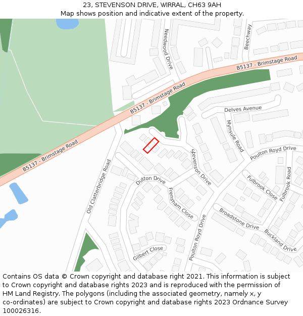 23, STEVENSON DRIVE, WIRRAL, CH63 9AH: Location map and indicative extent of plot